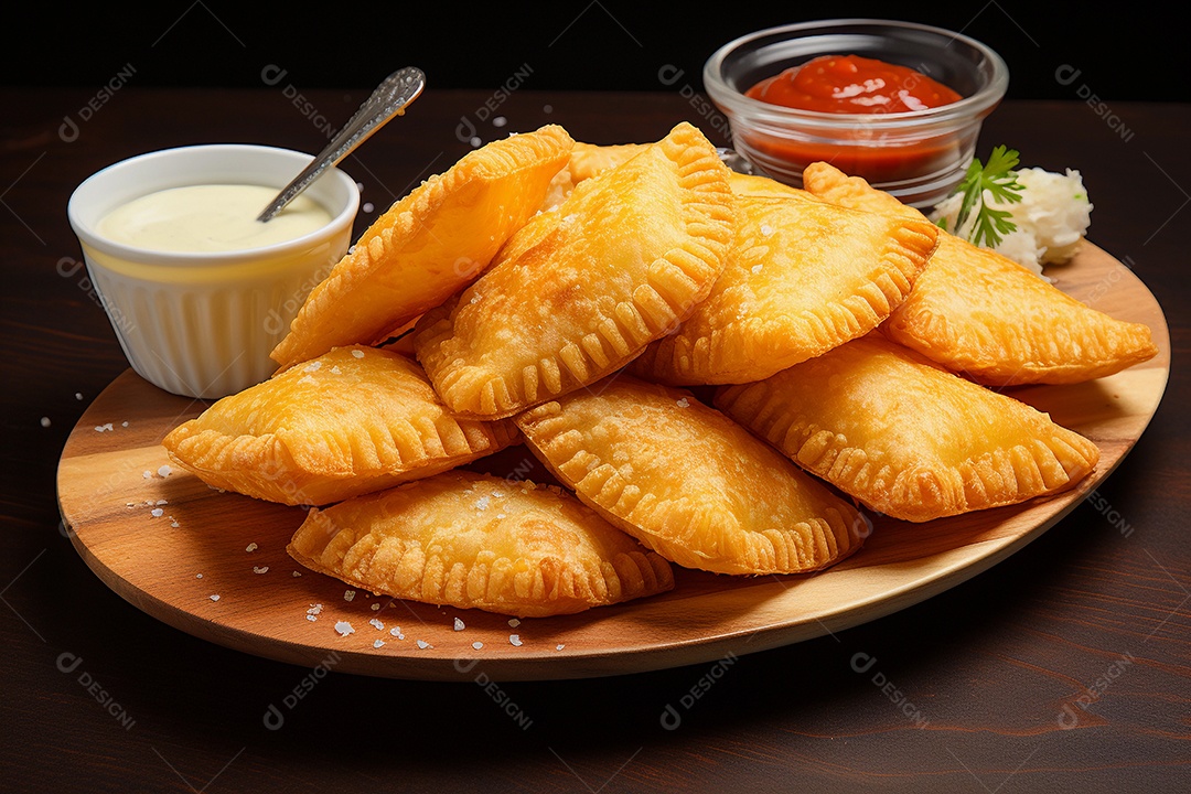 Lanche frito pastel brasileiro recheado com carne e queijo