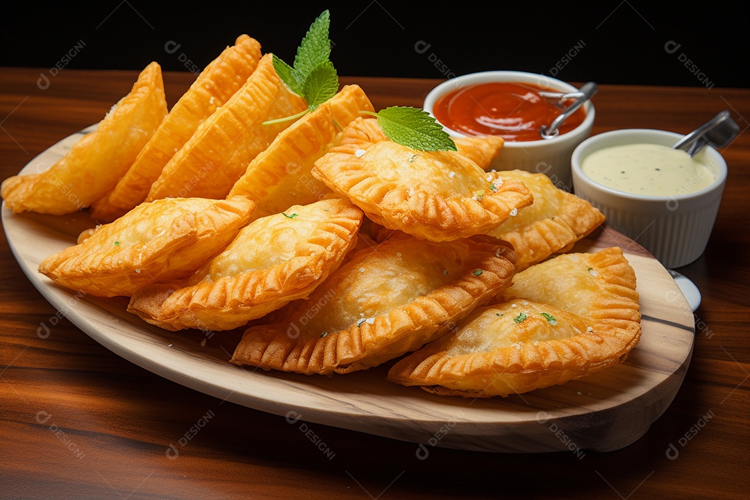 Lanche frito pastel brasileiro recheado com carne e queijo