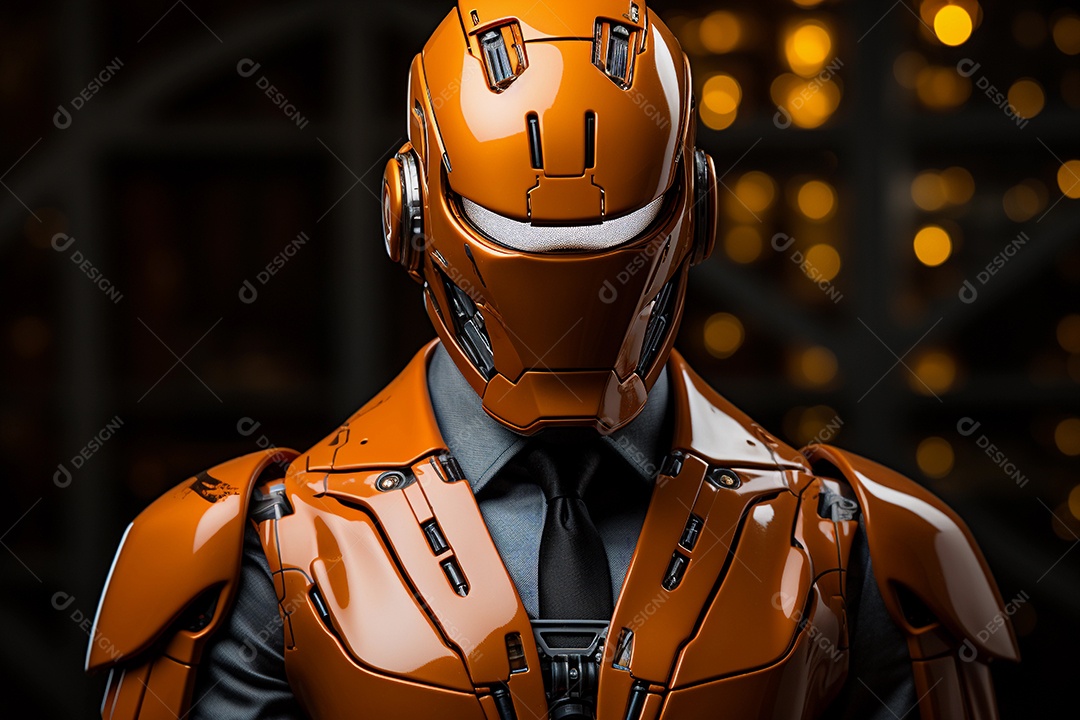 Retrato de robô (inteligência artificial) vestido de terno, pronto para entrevista de emprego