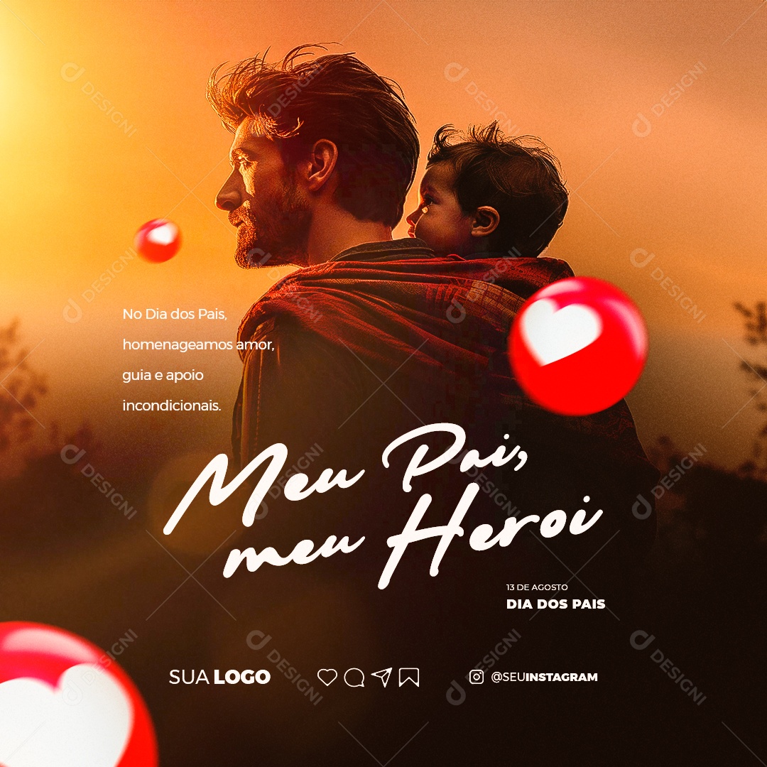 Dia dos Pais Meu Pai Meu Herói Social Media PSD Editável