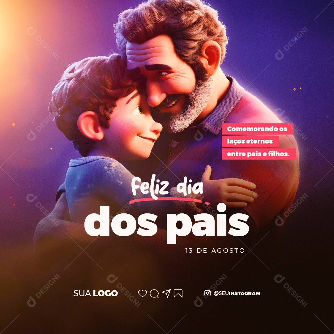 Feliz Dia dos Pais Comemorando os Laços Eternos entre Pais e Filhos Social Media PSD Editável