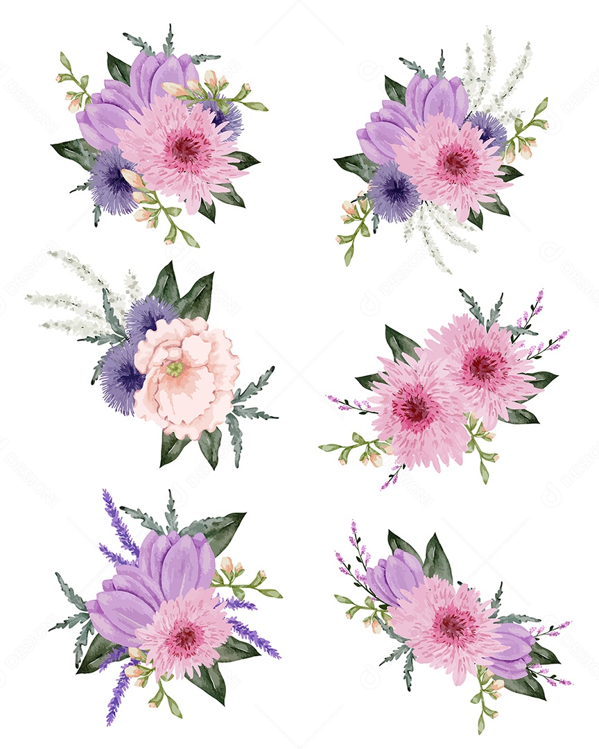 Conjuntos de Buquê de Flores Vetor EPS