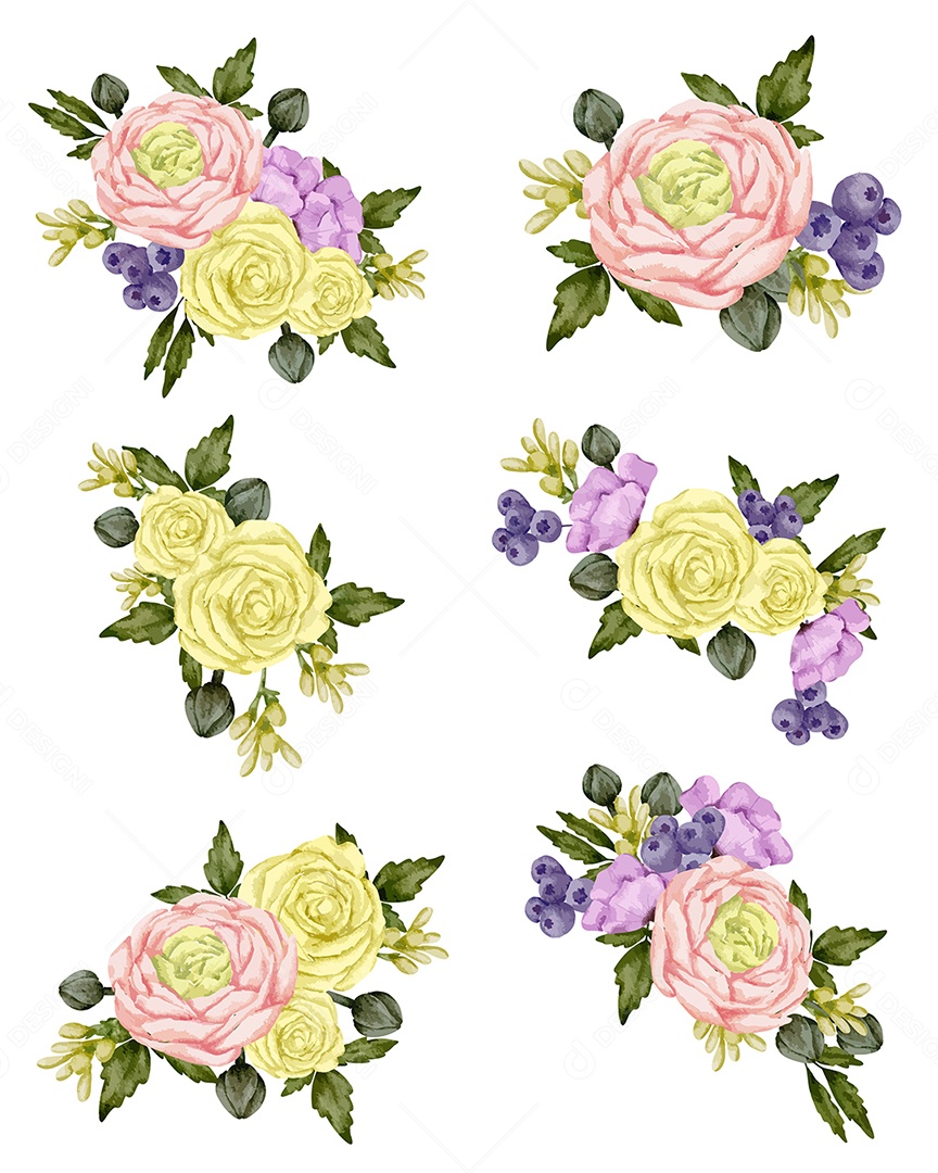 Conjuntos de Buquê de Flores Vetor EPS