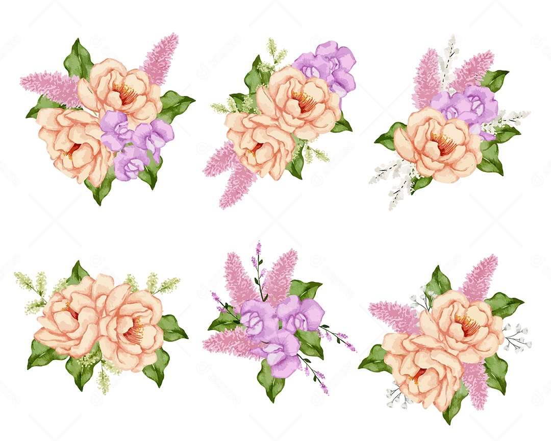 Conjuntos de Buquê de Flores Vetor EPS