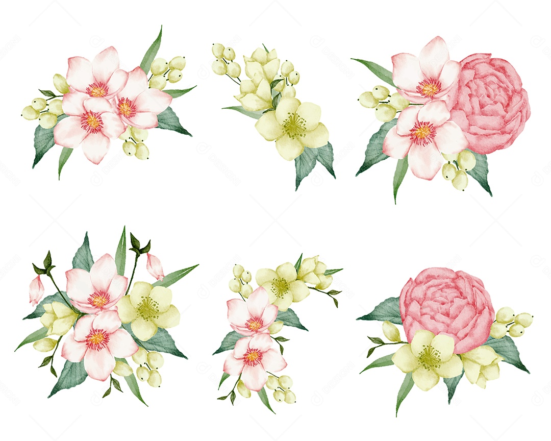 Conjuntos de Buquê de Flores Vetor EPS