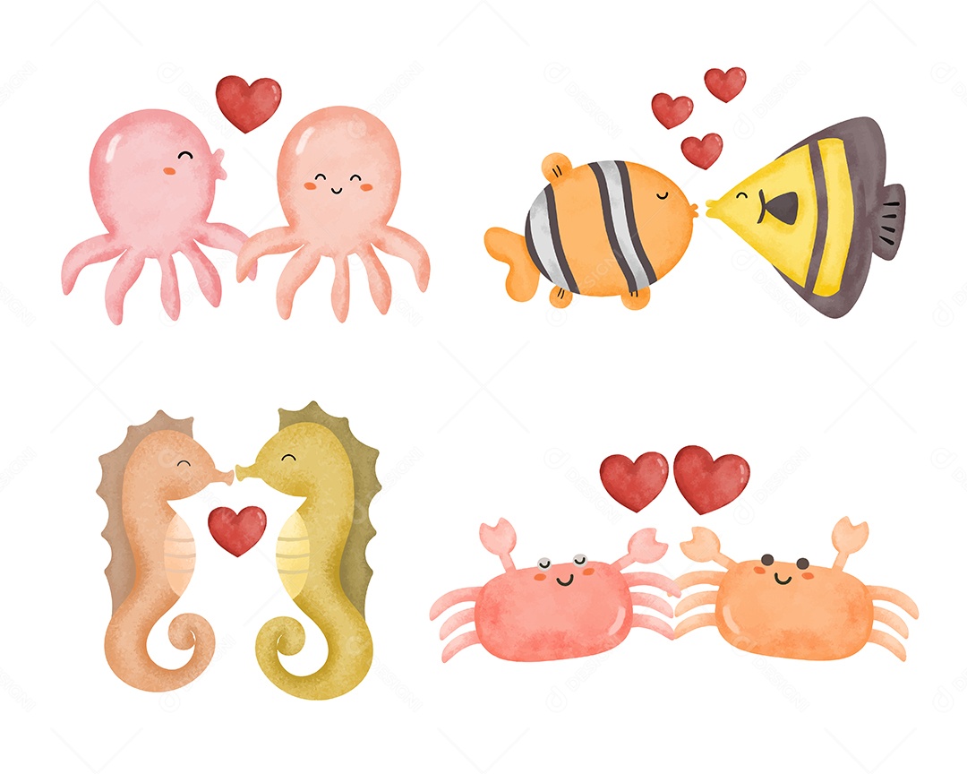 Casal de Animais Marinhos Ilustração Vetor EPS
