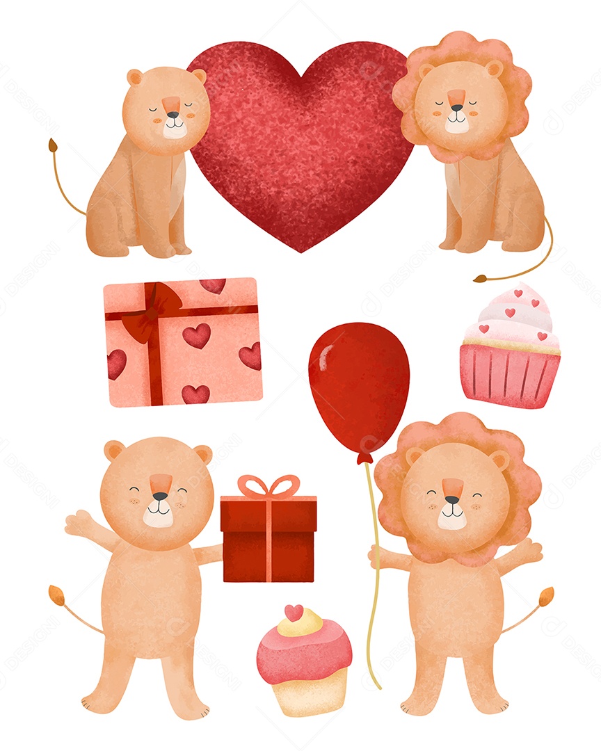 Casal de Leões Ilustração Vetor EPS