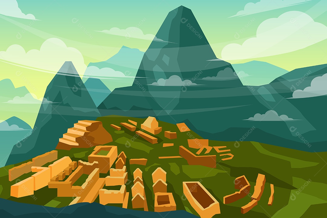 Bela Paisagem de Machu Picchu Vetor EPS