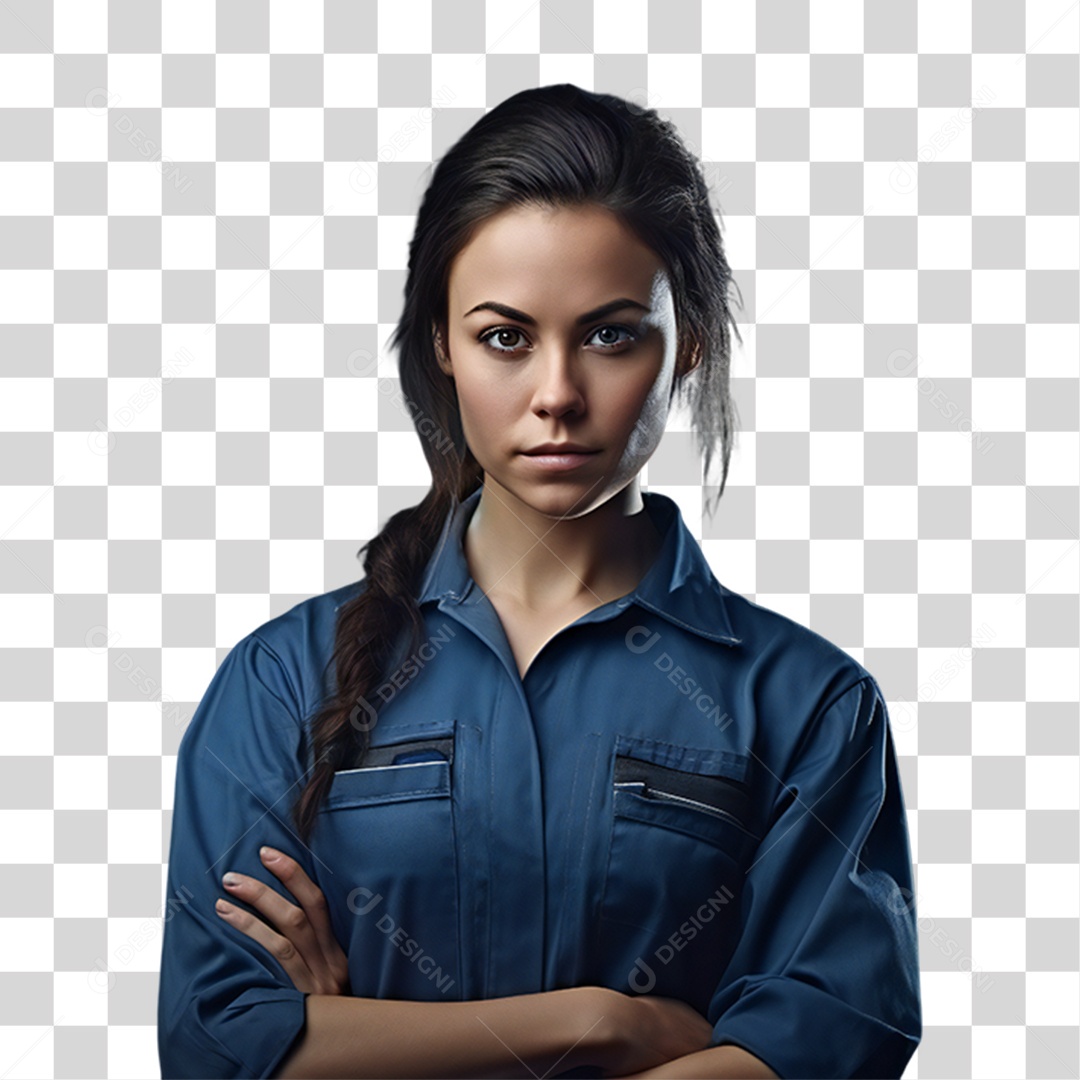 Mulher Vestida em jaleco de Mecânica PNG Transparente