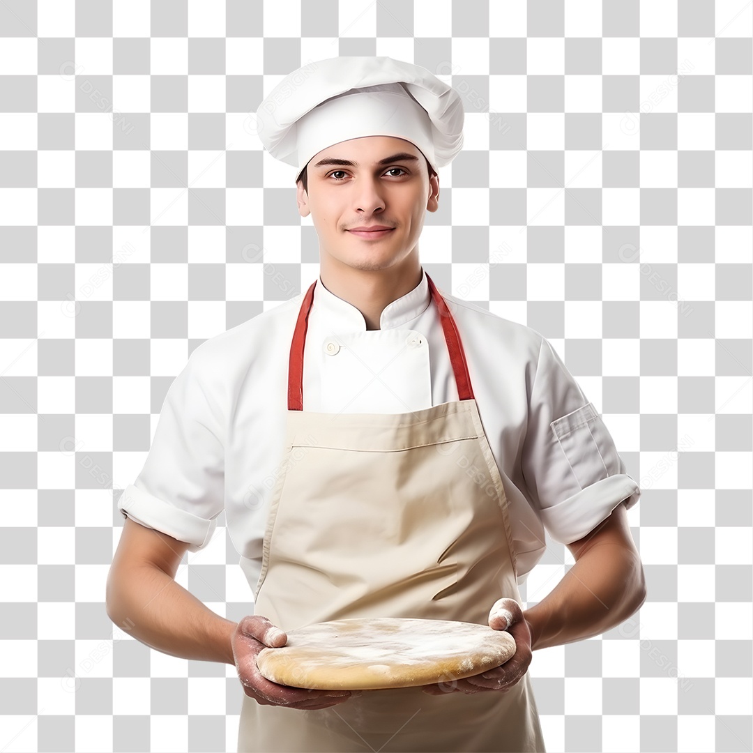 Pizzaiolo Segurando Massa de Pizza PNG Transparente