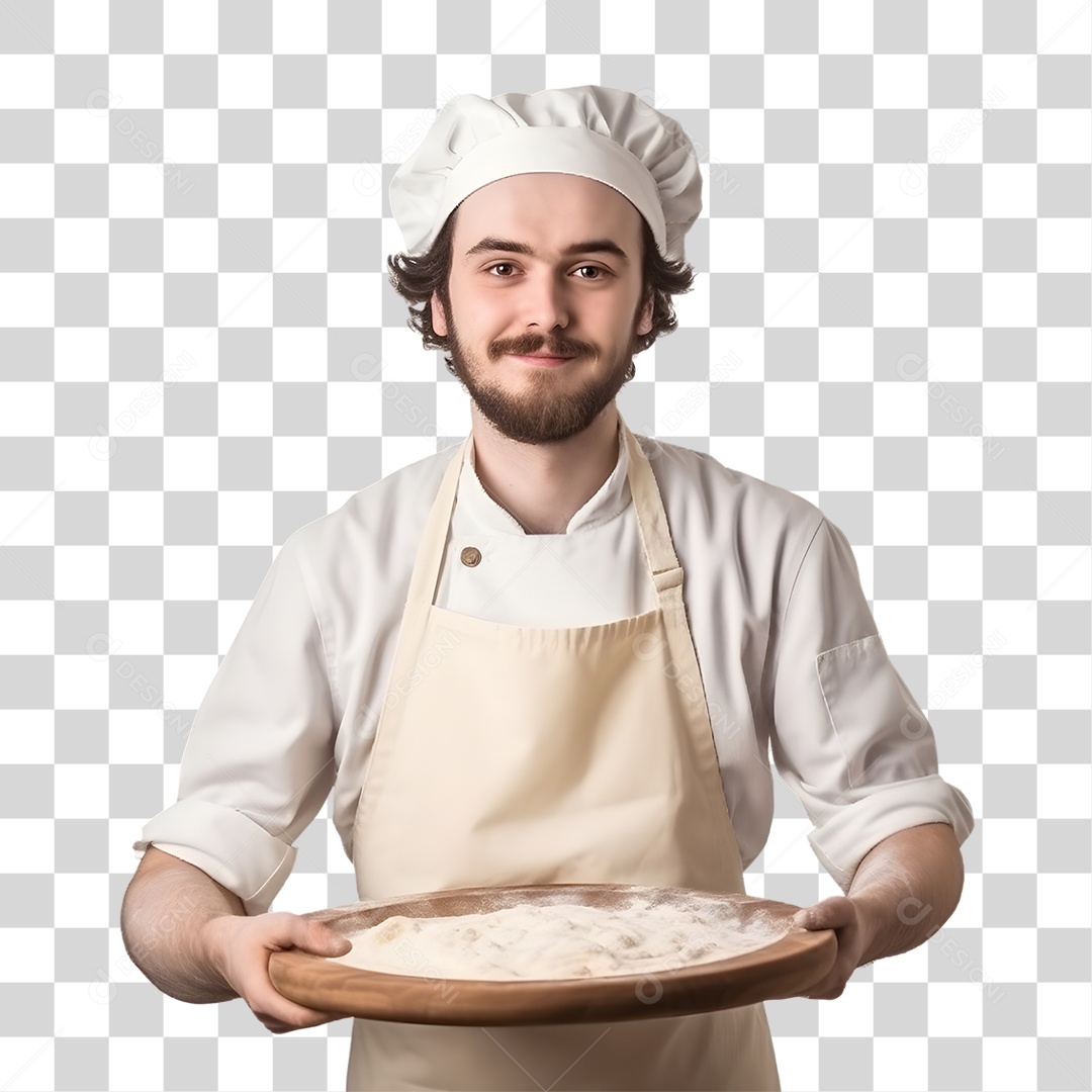 Pizzaiolo Segurando Massa de Pizza PNG Transparente