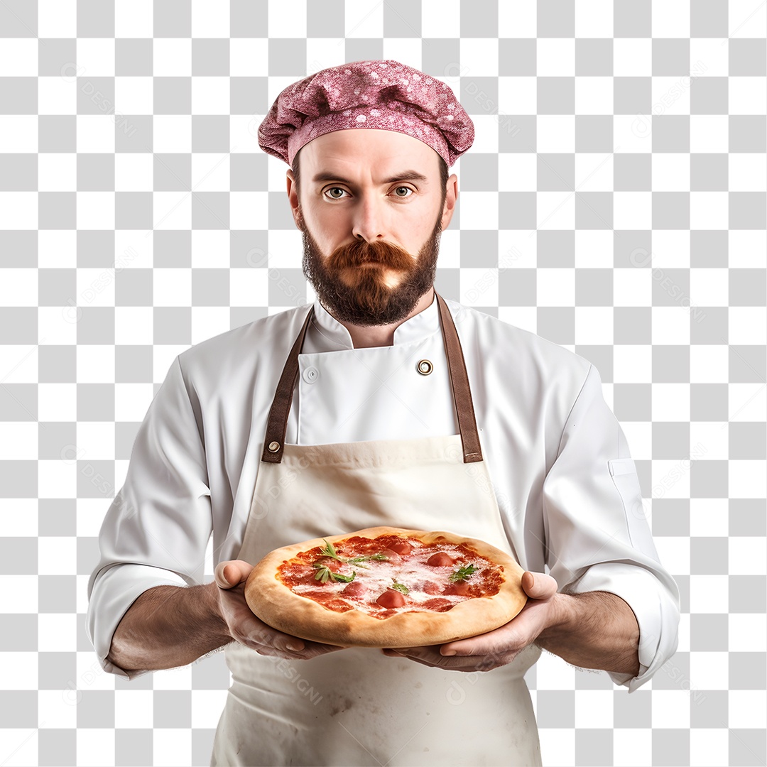 Pizzaiolo Segurando Pizza PNG Transparente