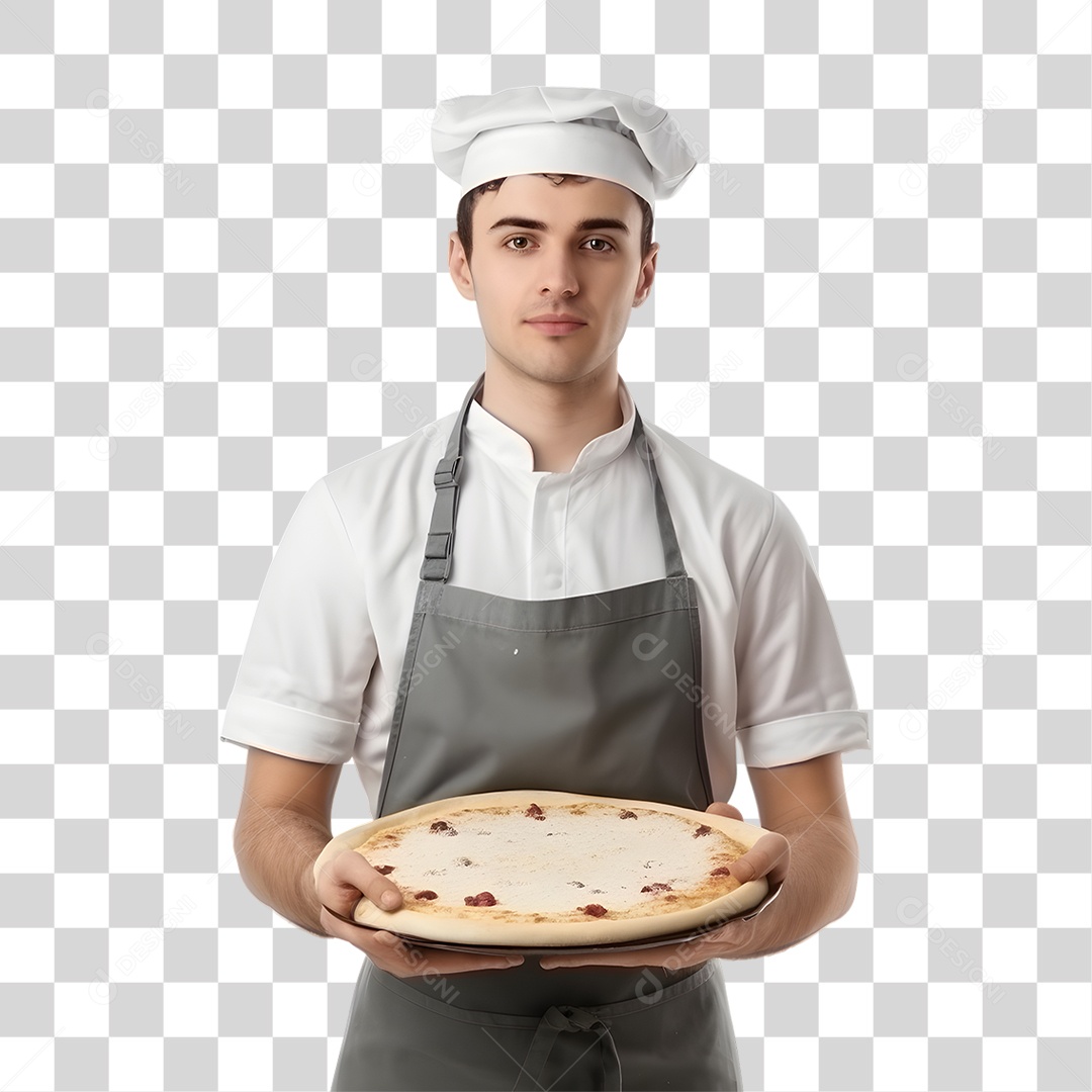 Pizzaiolo Segurando Massa de Pizza PNG Transparente