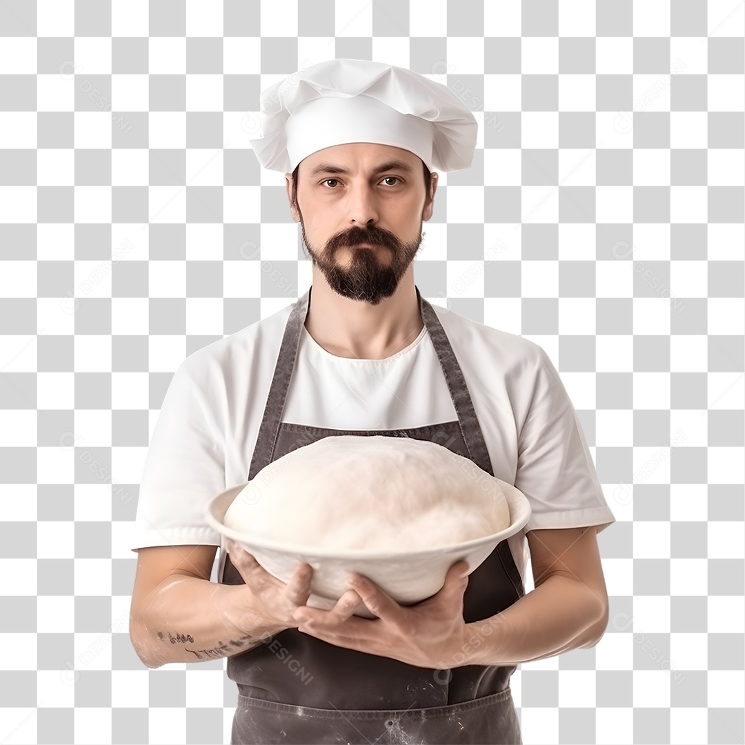 Pizzaiolo Segurando Massa de Pizza PNG Transparente