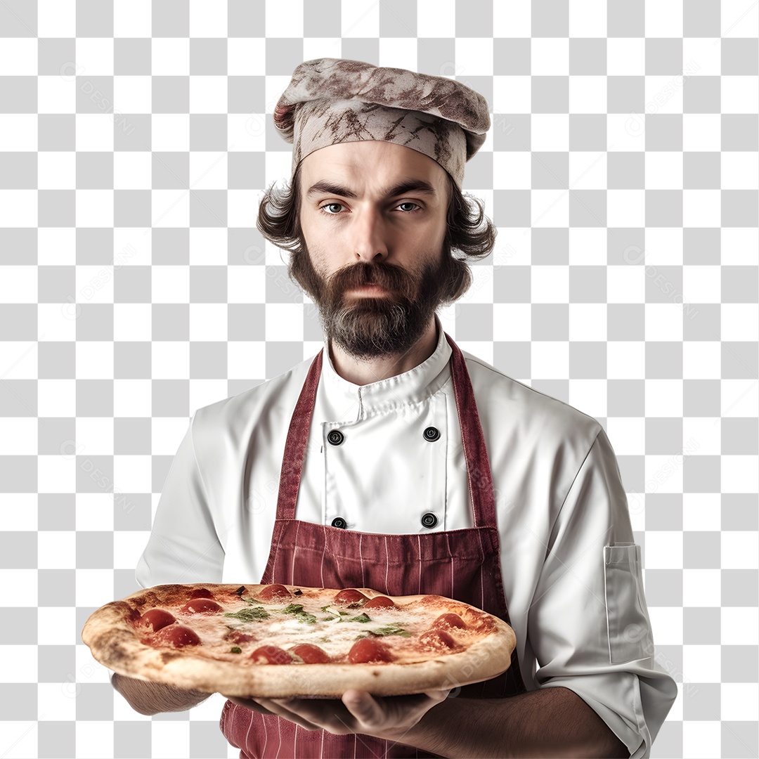 Pizzaiolo Segurando Pizza PNG Transparente