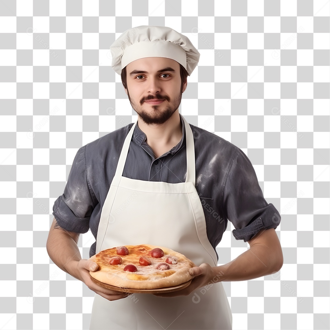 Pizzaiolo Segurando Pizza PNG Transparente