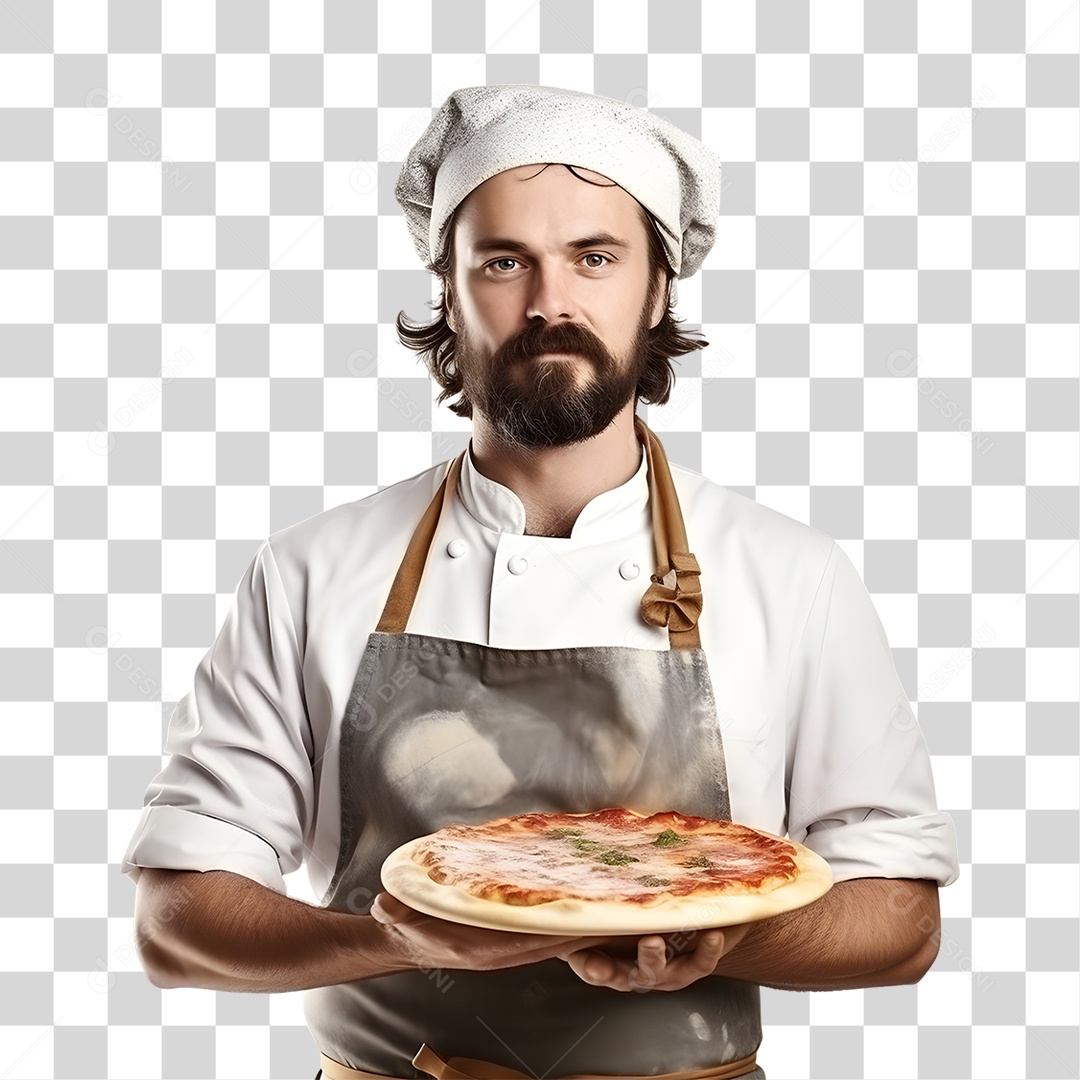 Pizzaiolo Segurando Pizza PNG Transparente