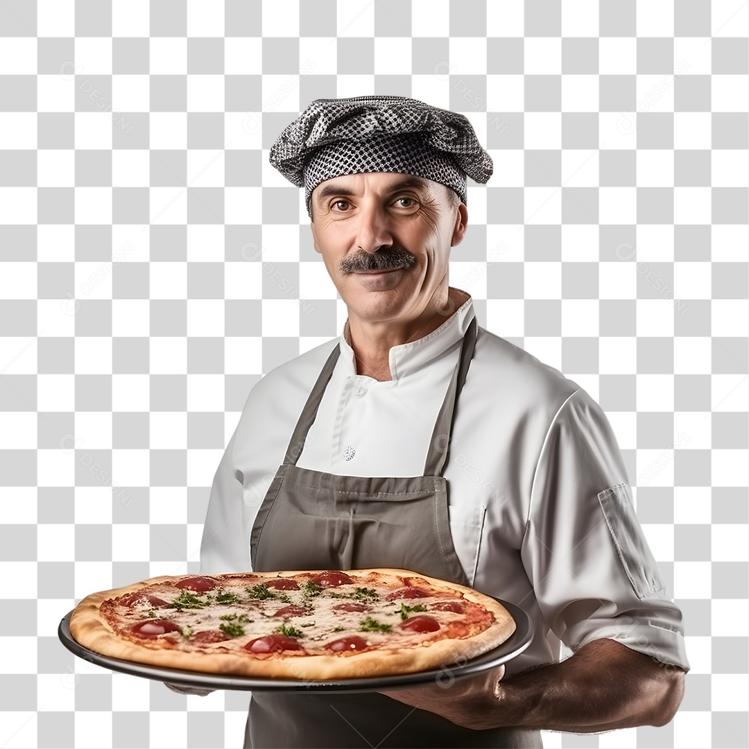 Pizzaiolo Segurando Pizza PNG Transparente