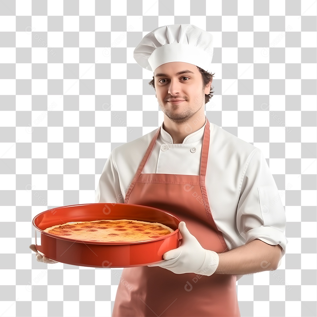 Pizzaiolo Segurando Pizza PNG Transparente