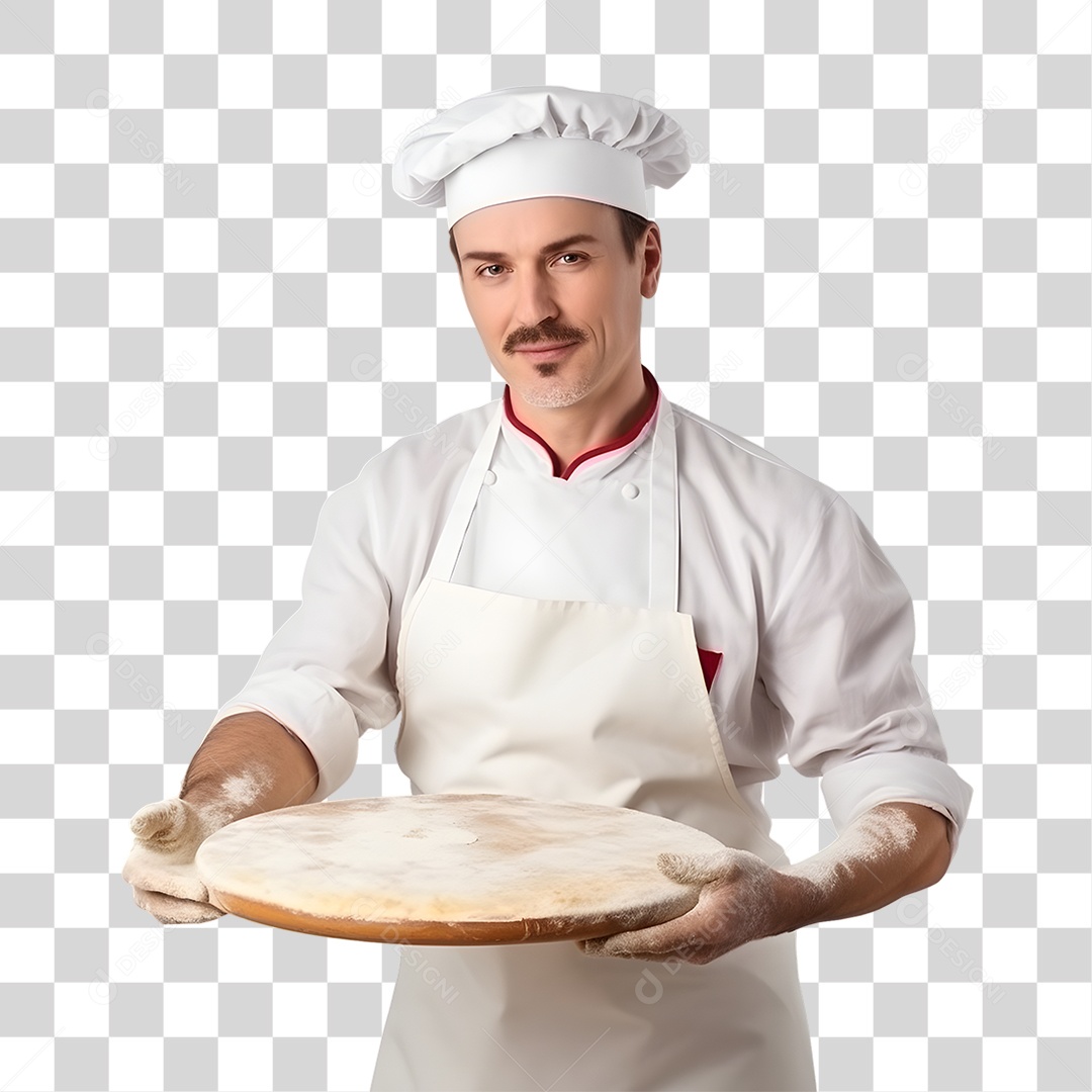 Pizzaiolo Segurando Massa de Pizza PNG Transparente