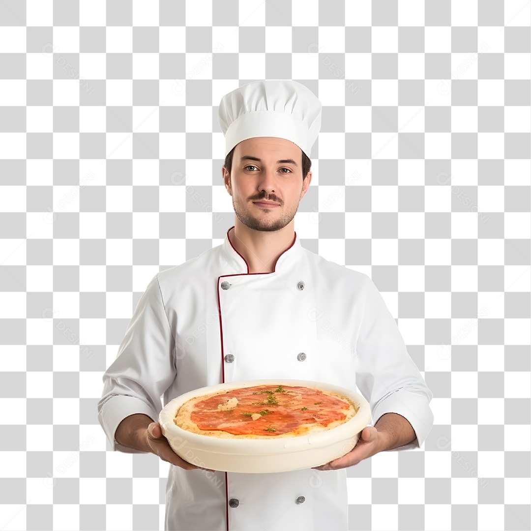 Pizzaiolo Segurando Bacia Com Massa de Pizza PNG Transparente
