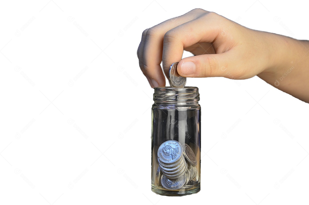 Moedas em potes de vidro