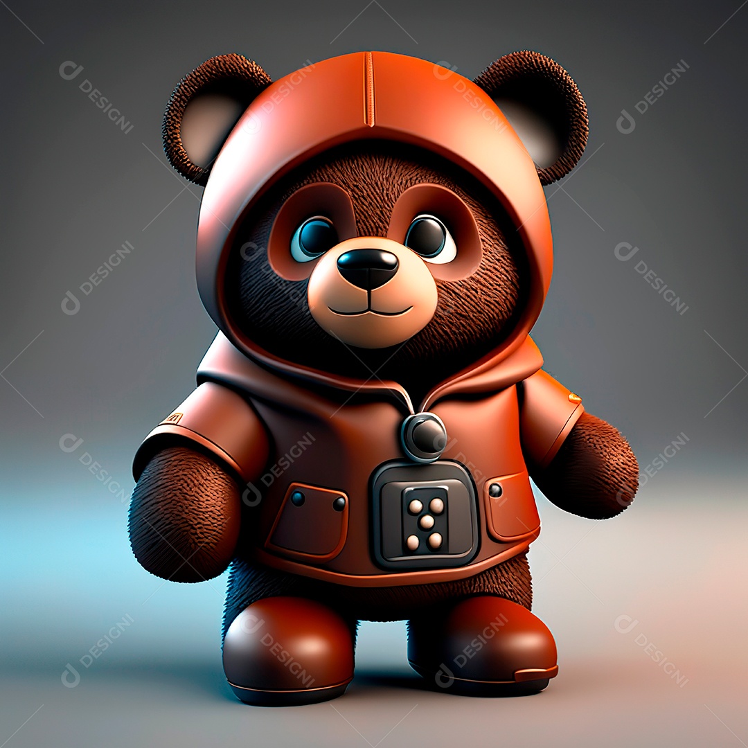 Mascote urso 3D sobre fundo isolado.