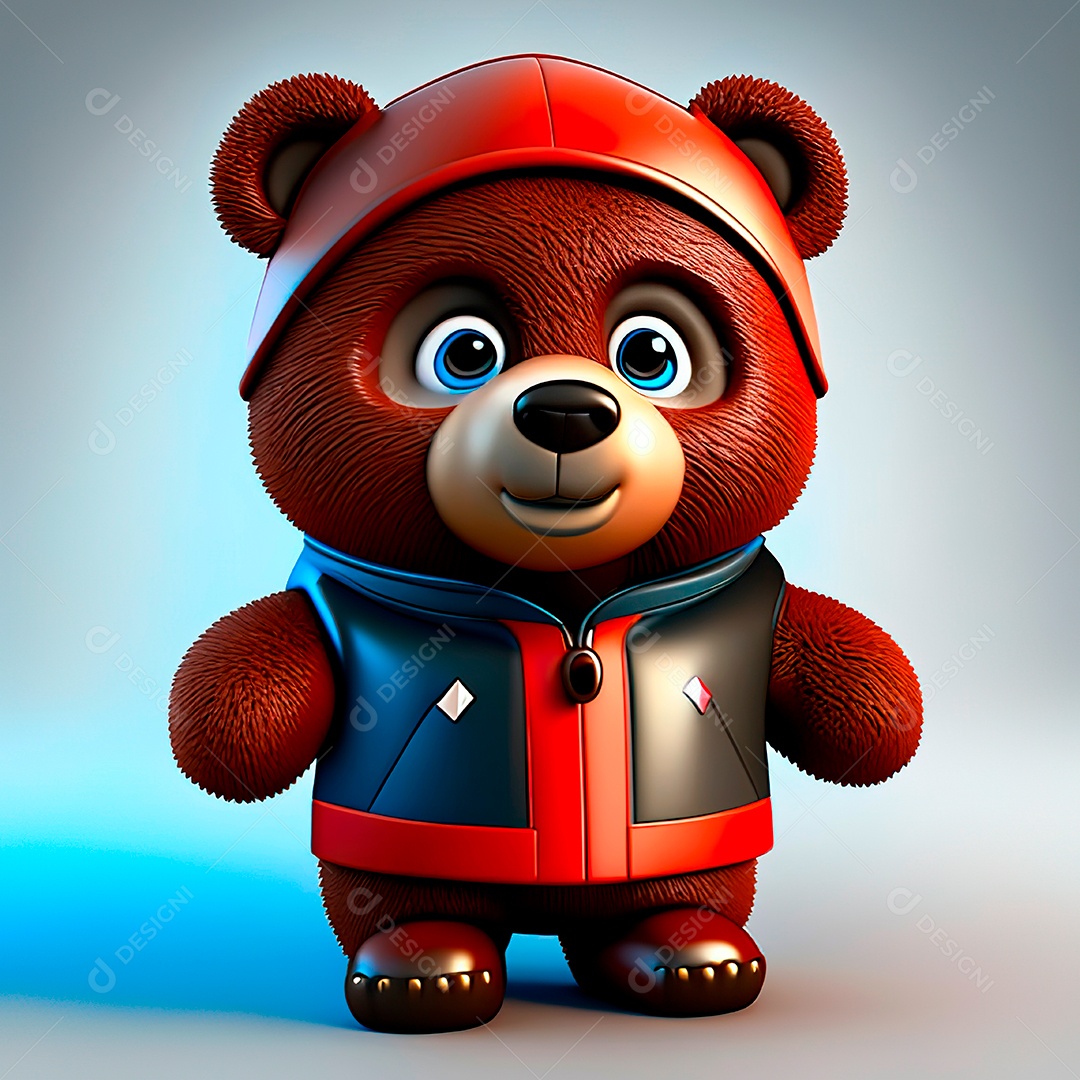 Mascote urso 3D sobre fundo isolado.