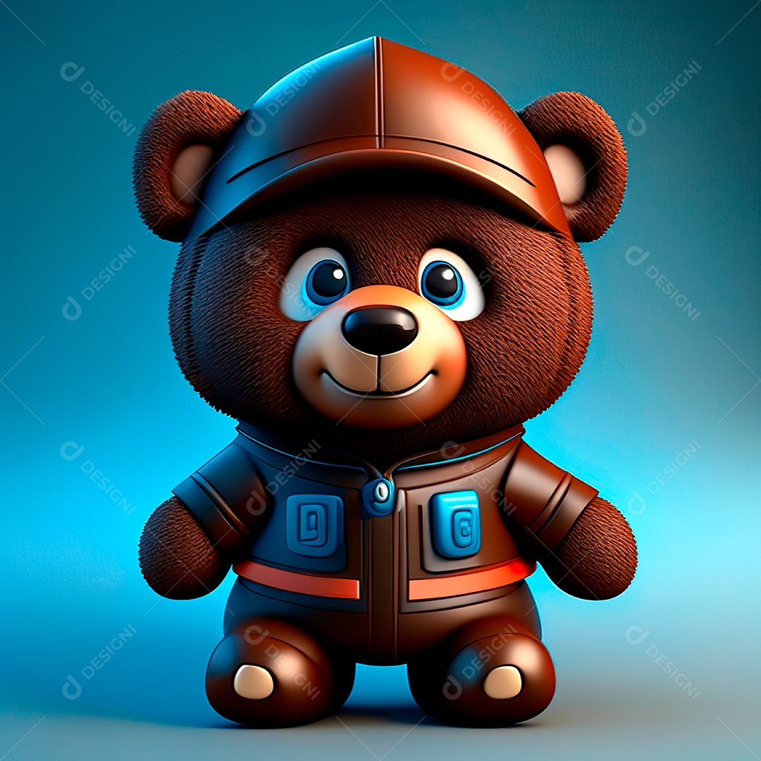 Mascote urso 3D sobre fundo isolado.