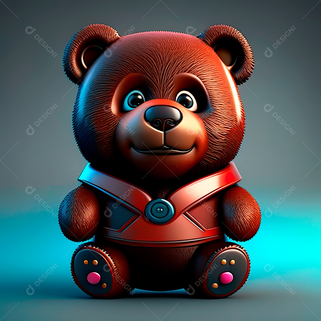 Mascote urso 3D sobre fundo isolado.