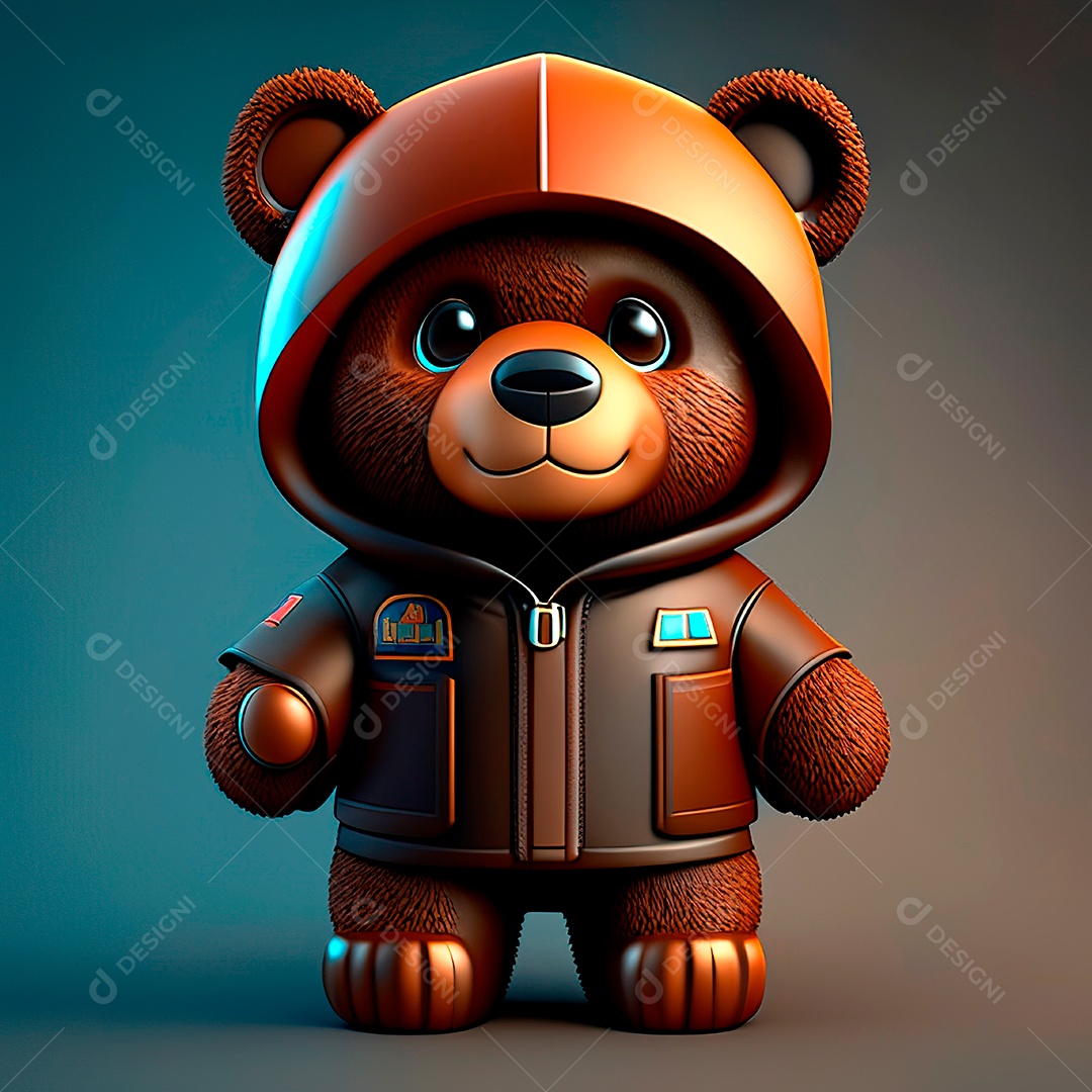 Mascote urso 3D sobre fundo isolado.