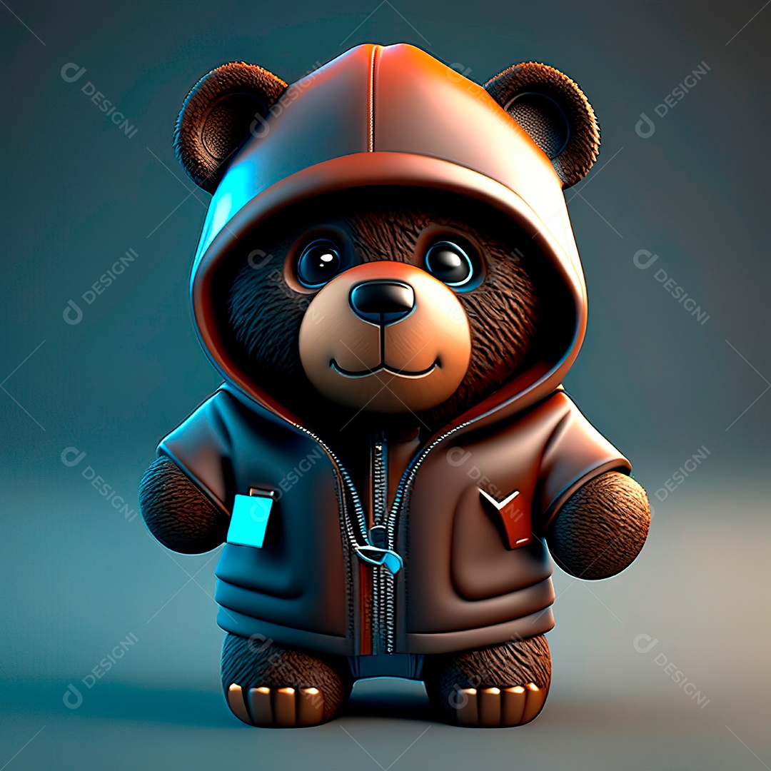 Mascote urso 3D sobre fundo isolado.