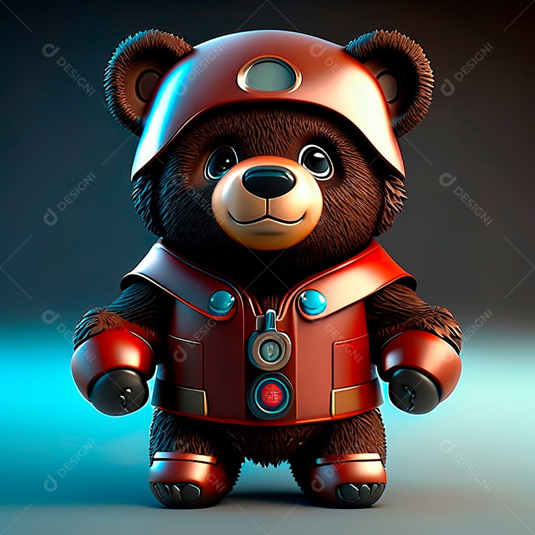 Mascote urso 3D sobre fundo isolado.