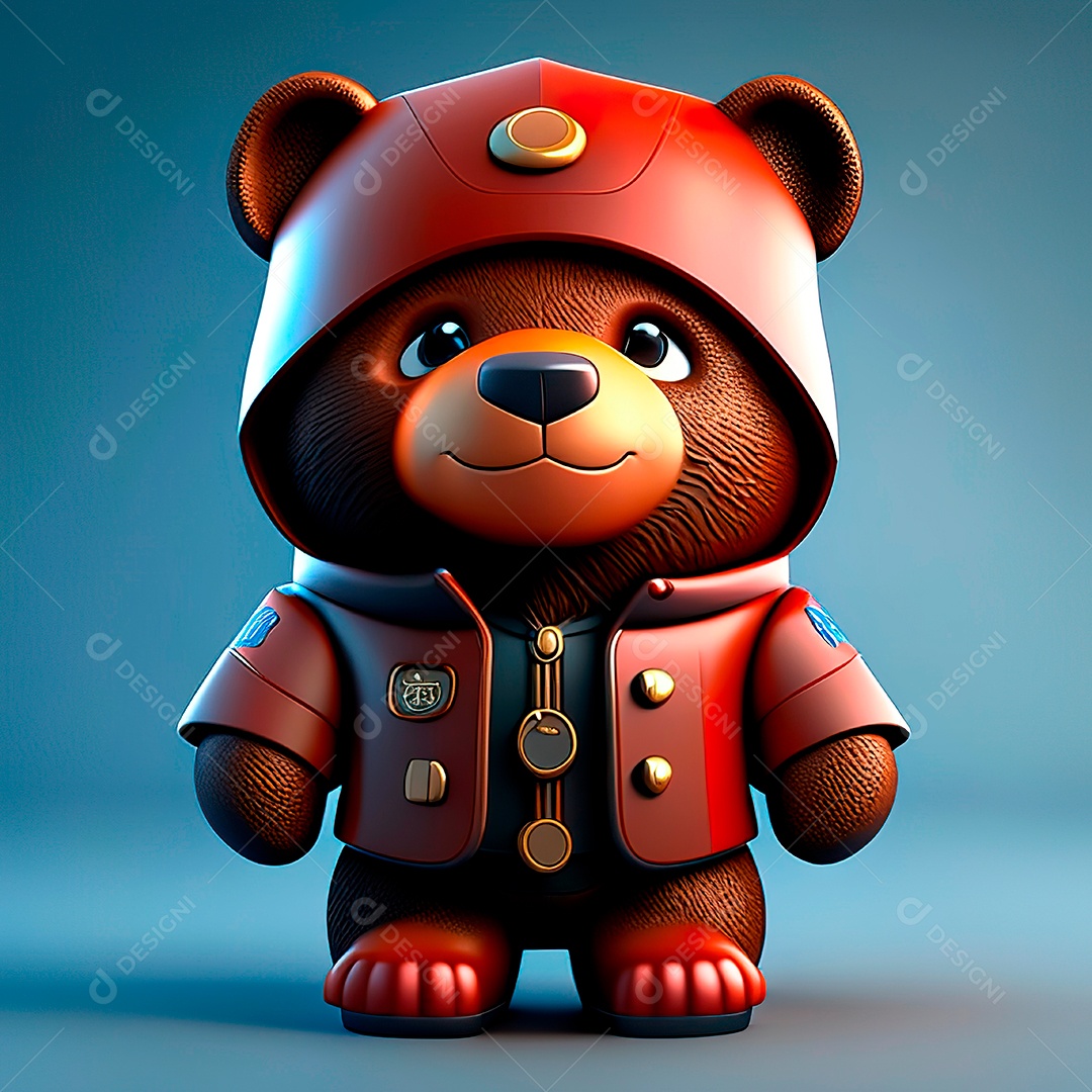 Mascote urso 3D sobre fundo isolado.
