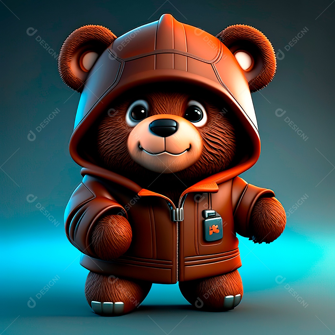 Mascote urso 3D sobre fundo isolado.