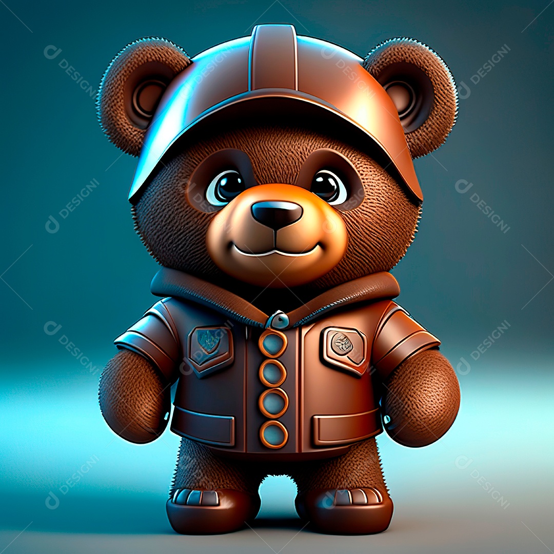 Mascote urso 3D sobre fundo isolado.