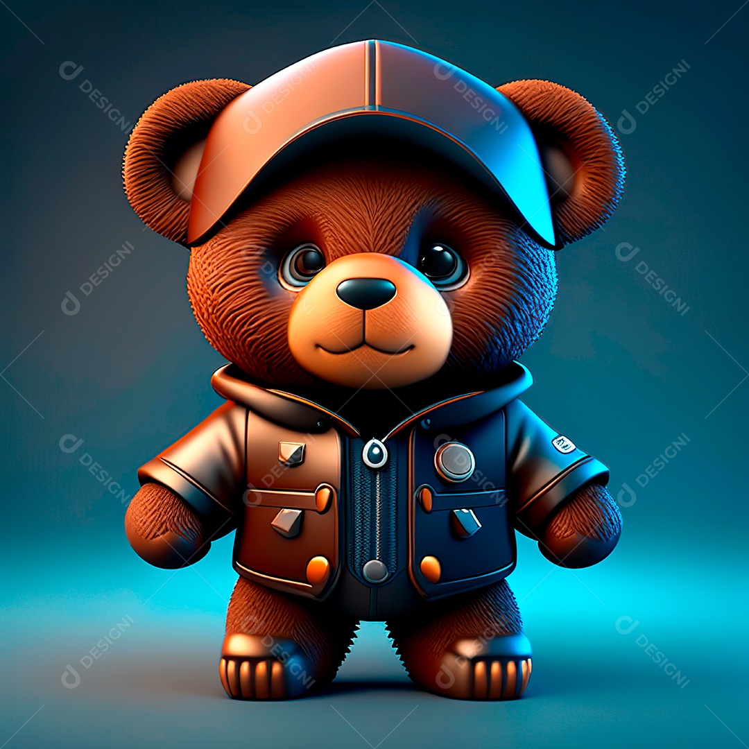 Mascote urso 3D sobre fundo isolado.