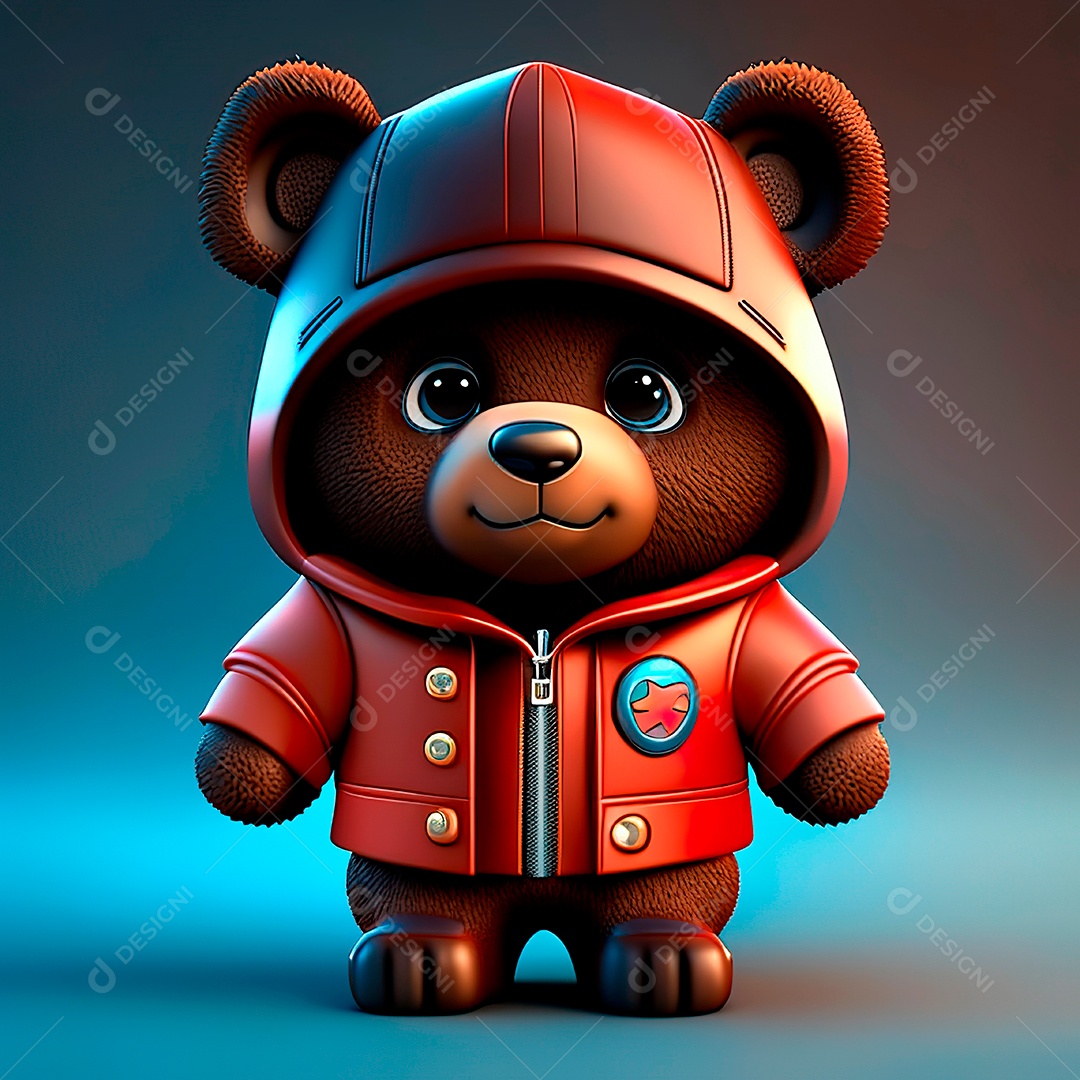 Mascote urso 3D sobre fundo isolado.