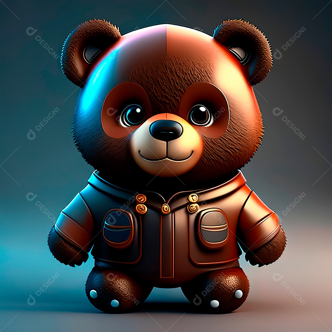 Mascote urso 3D sobre fundo isolado.