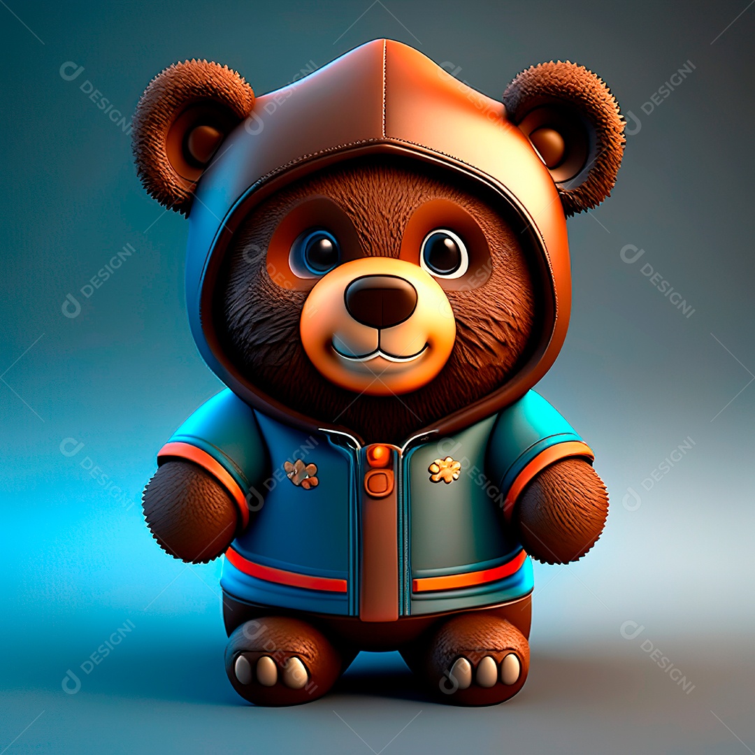 Mascote urso 3D sobre fundo isolado.