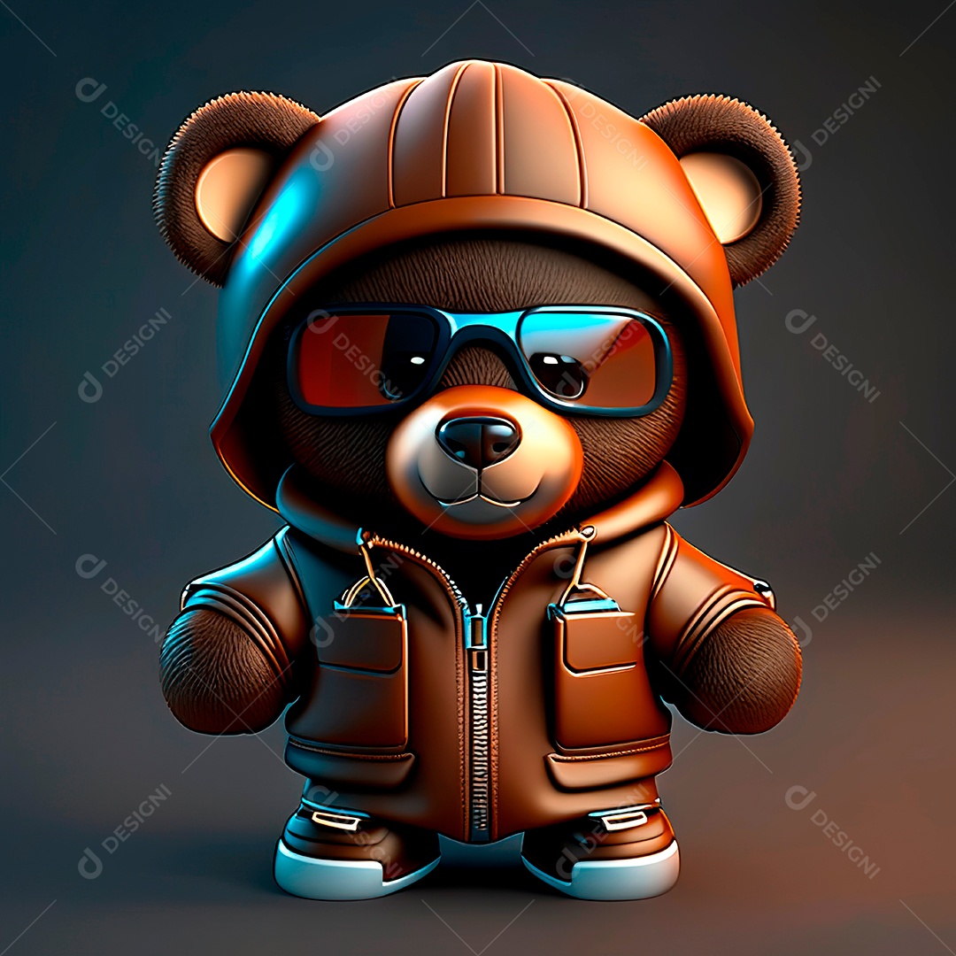 Mascote urso 3D sobre fundo isolado.