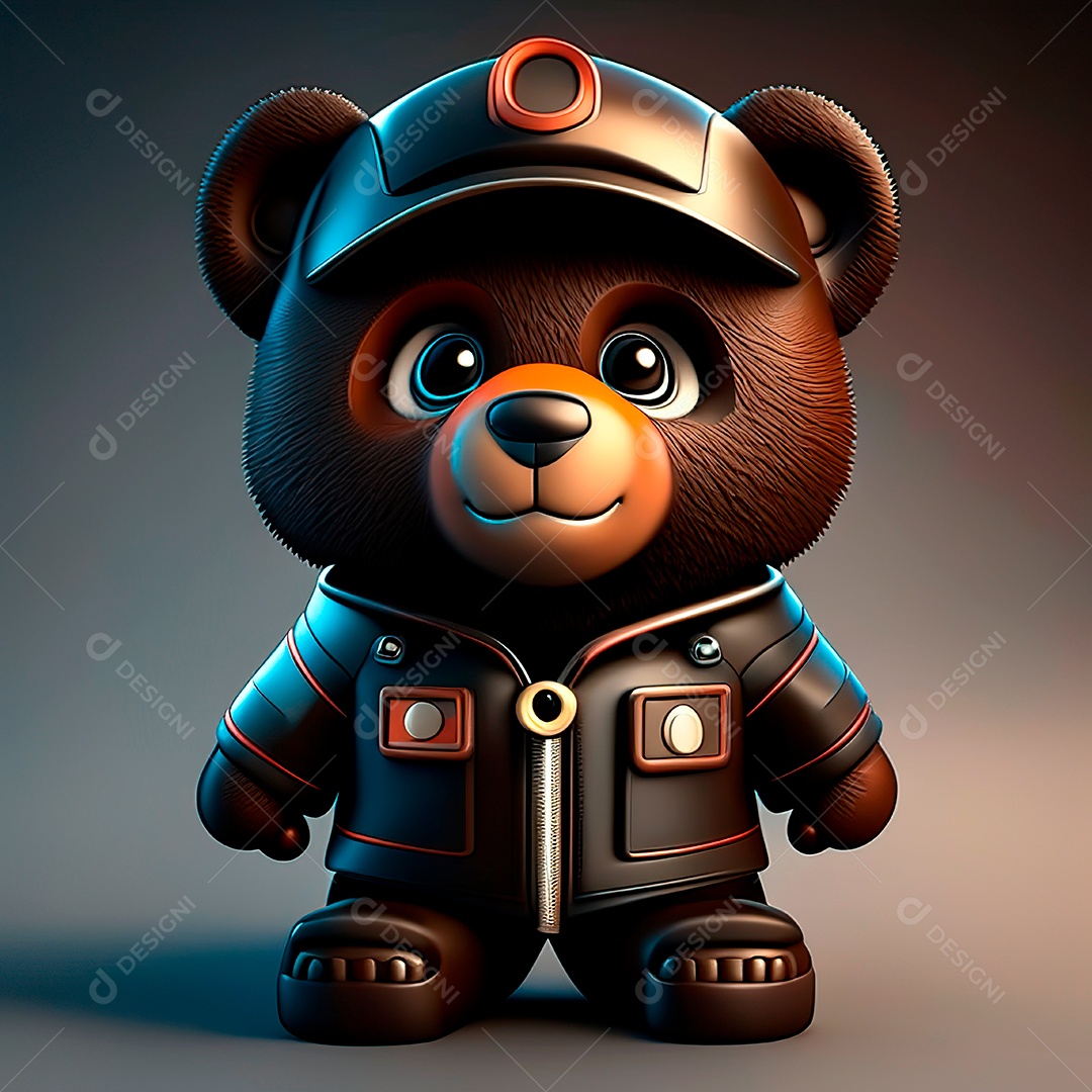 Mascote urso 3D sobre fundo isolado.