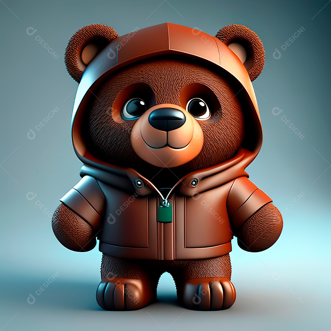 Mascote urso 3D sobre fundo isolado.