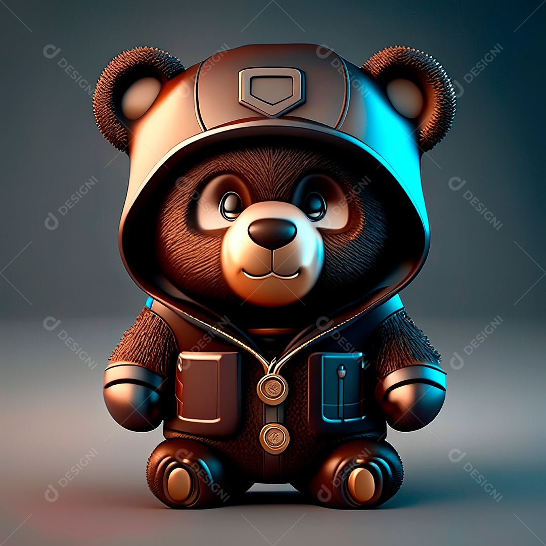 Mascote urso 3D sobre fundo isolado.
