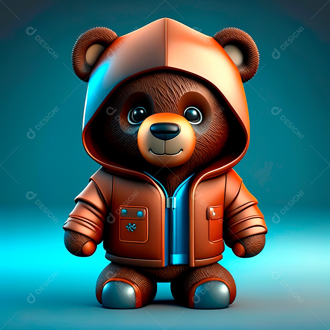 Mascote urso 3D sobre fundo isolado.