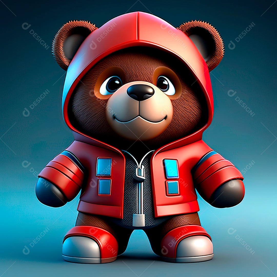 Mascote urso 3D sobre fundo isolado.