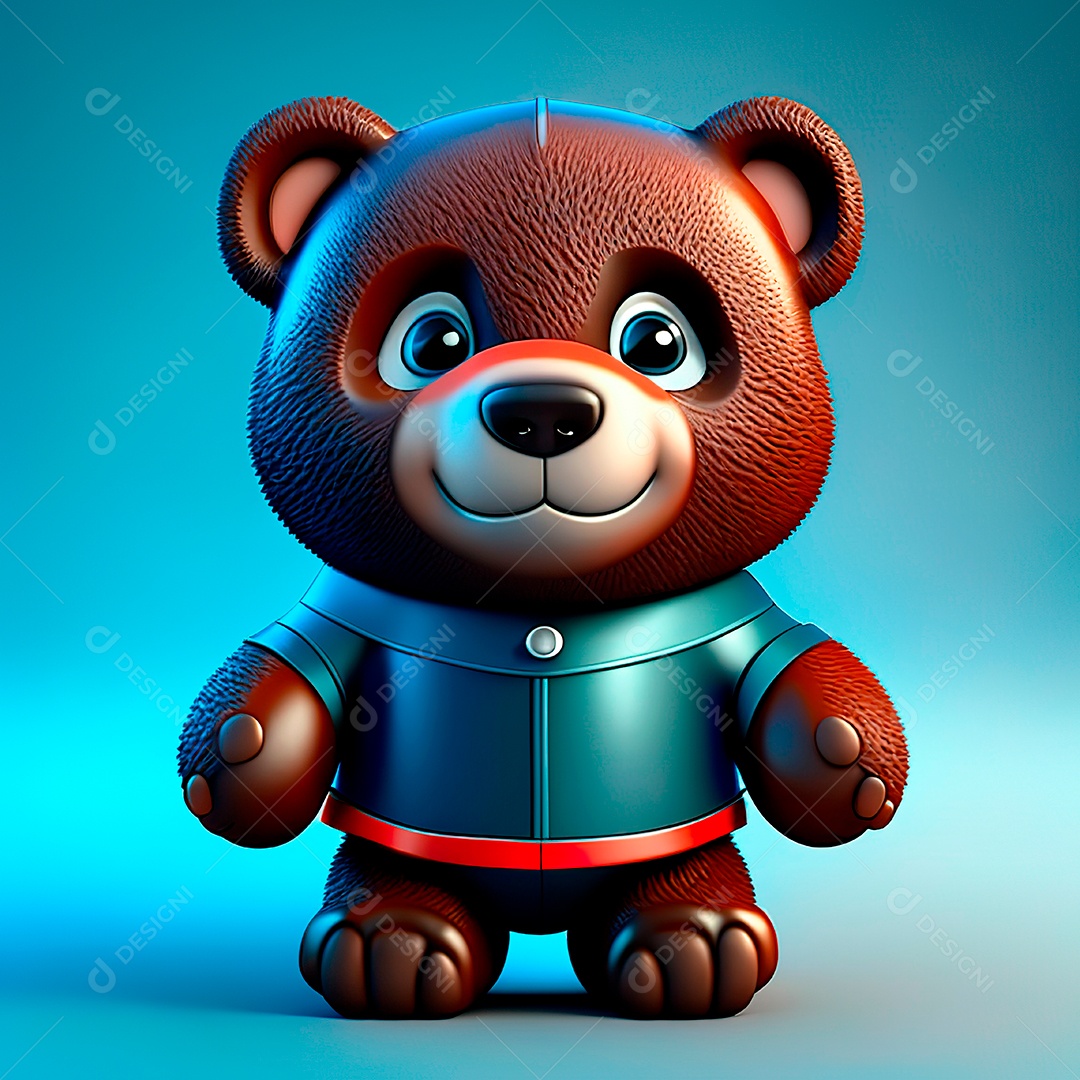 Mascote urso 3D sobre fundo isolado.