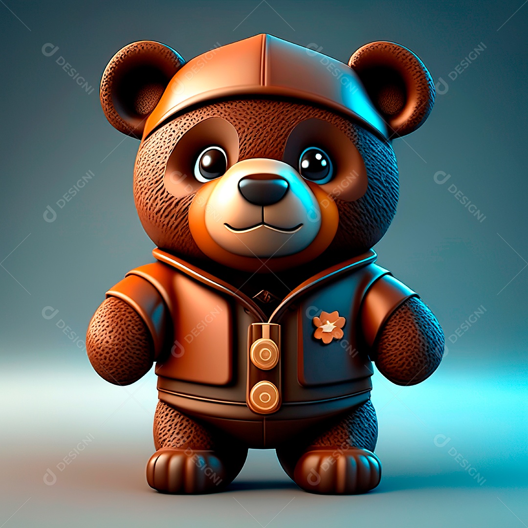 Mascote urso 3D sobre fundo isolado.