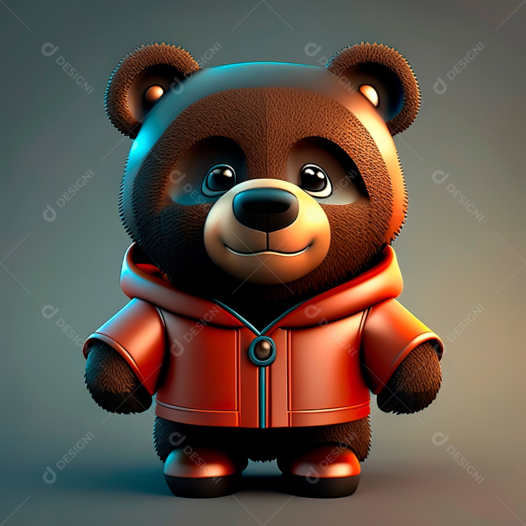 Mascote urso 3D sobre fundo isolado.