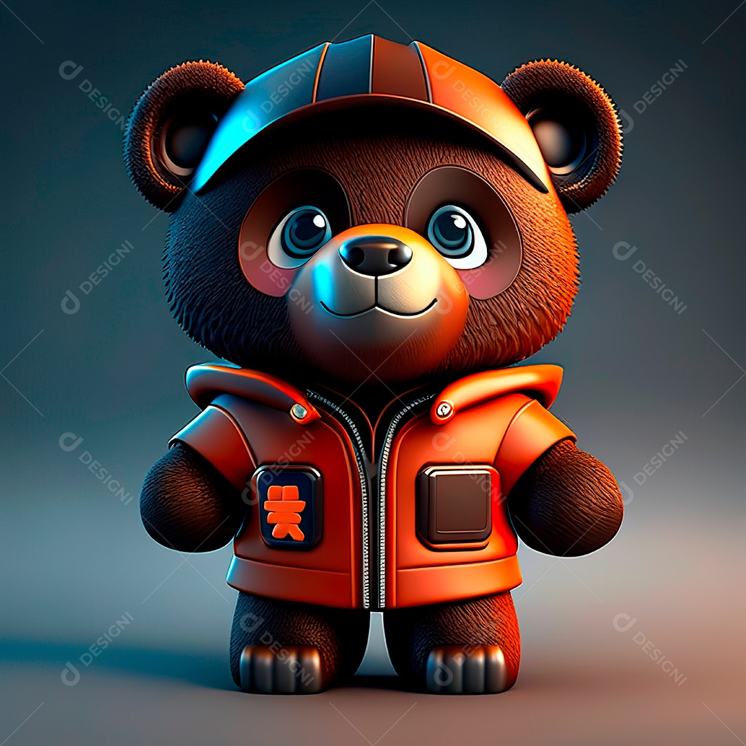 Mascote urso 3D sobre fundo isolado.